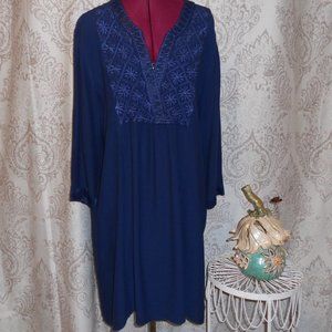 Johnny Was Calme M Blue L/S Yoke Front Dress Boho
